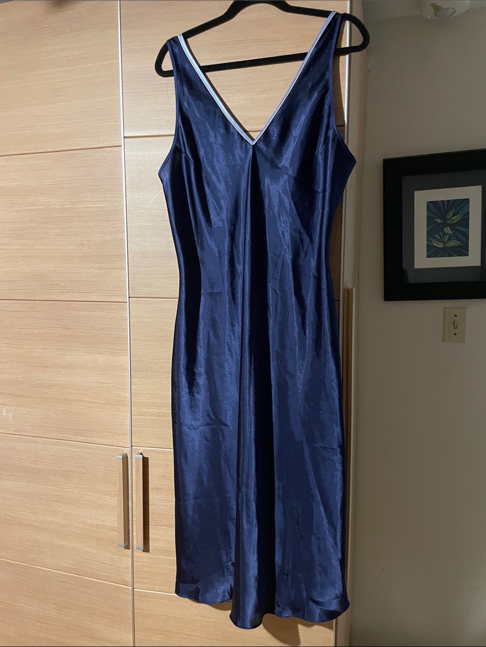 Jones New York Navy Blue Satin Slip Nightgown Chemise - Size XL